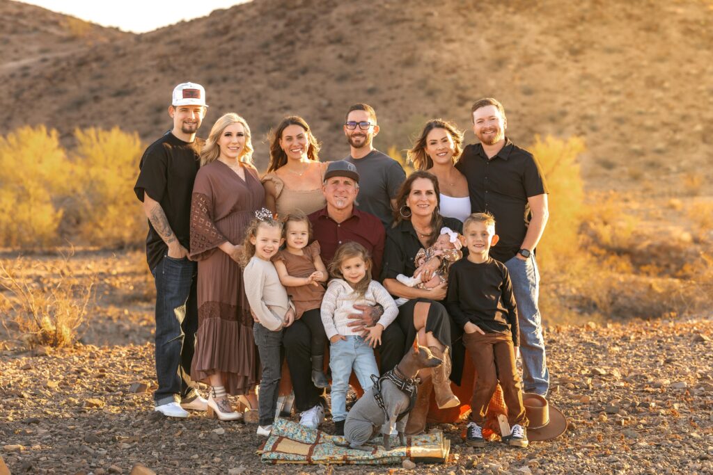 Family photo session at sunset in Lake Havasu desert.