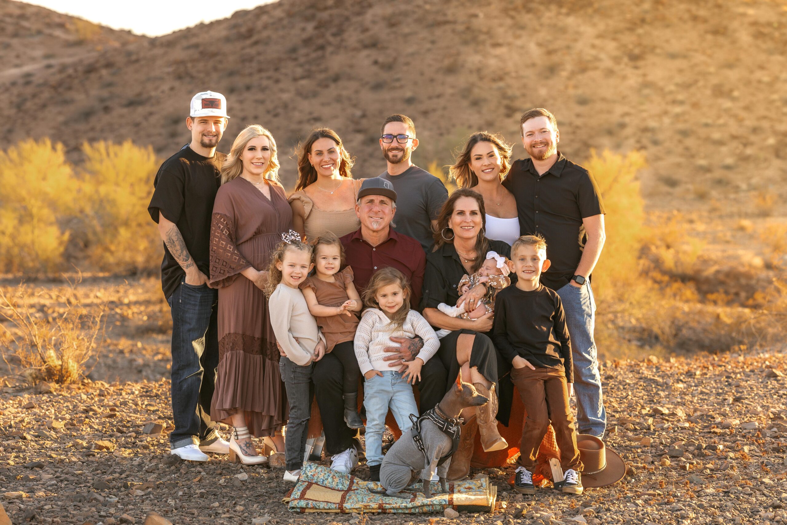 Family photo session at sunset in Lake Havasu desert.