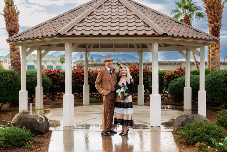 50th vow renewal at London Bridge Resort in Lake Havasu City on a rainy day