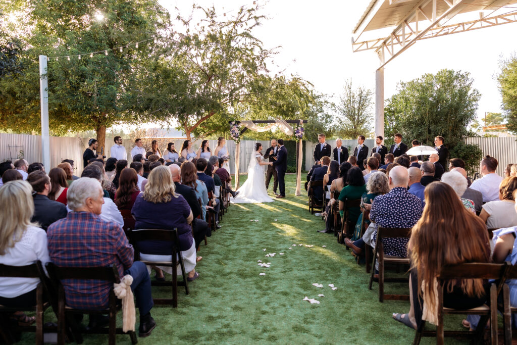 Outdoor wedding ceremony at Schnepf Farms in Queen Creek, Arizona
